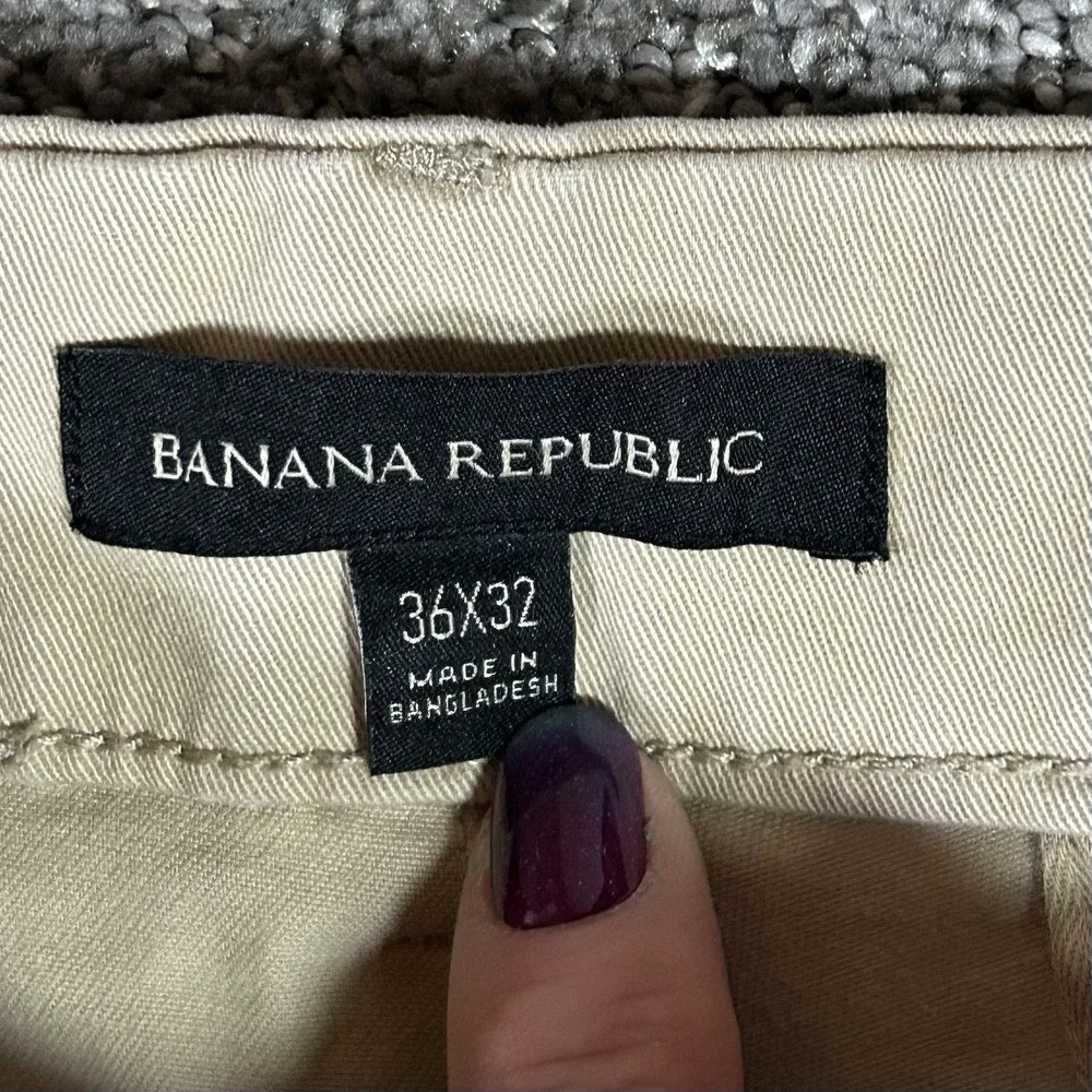 Banana Republic Men's Chino Pants 36x32 Khaki Beige Stretch Flat Front